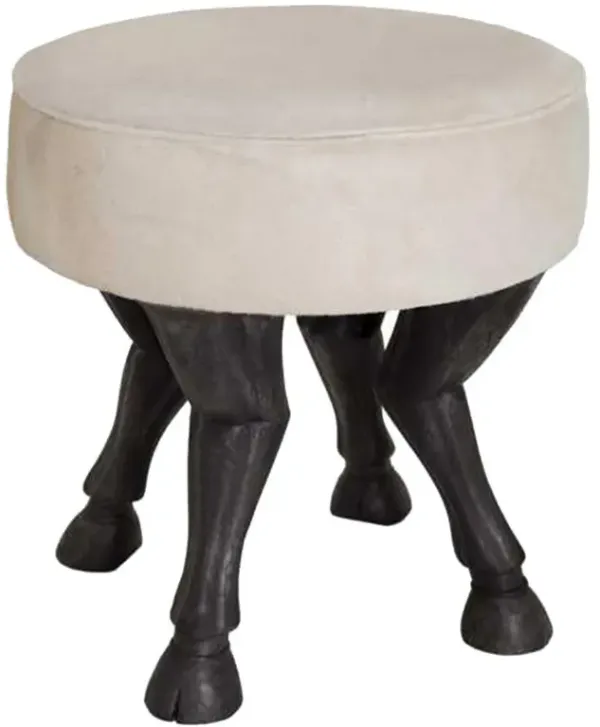 Kedan Modern Beige Upholstered Black Wood Round Stool
