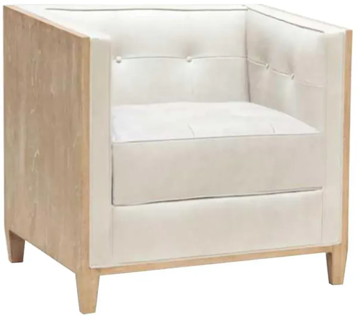 Harrison White Upholstered Leather Brown Wood Tufted Arm Chair