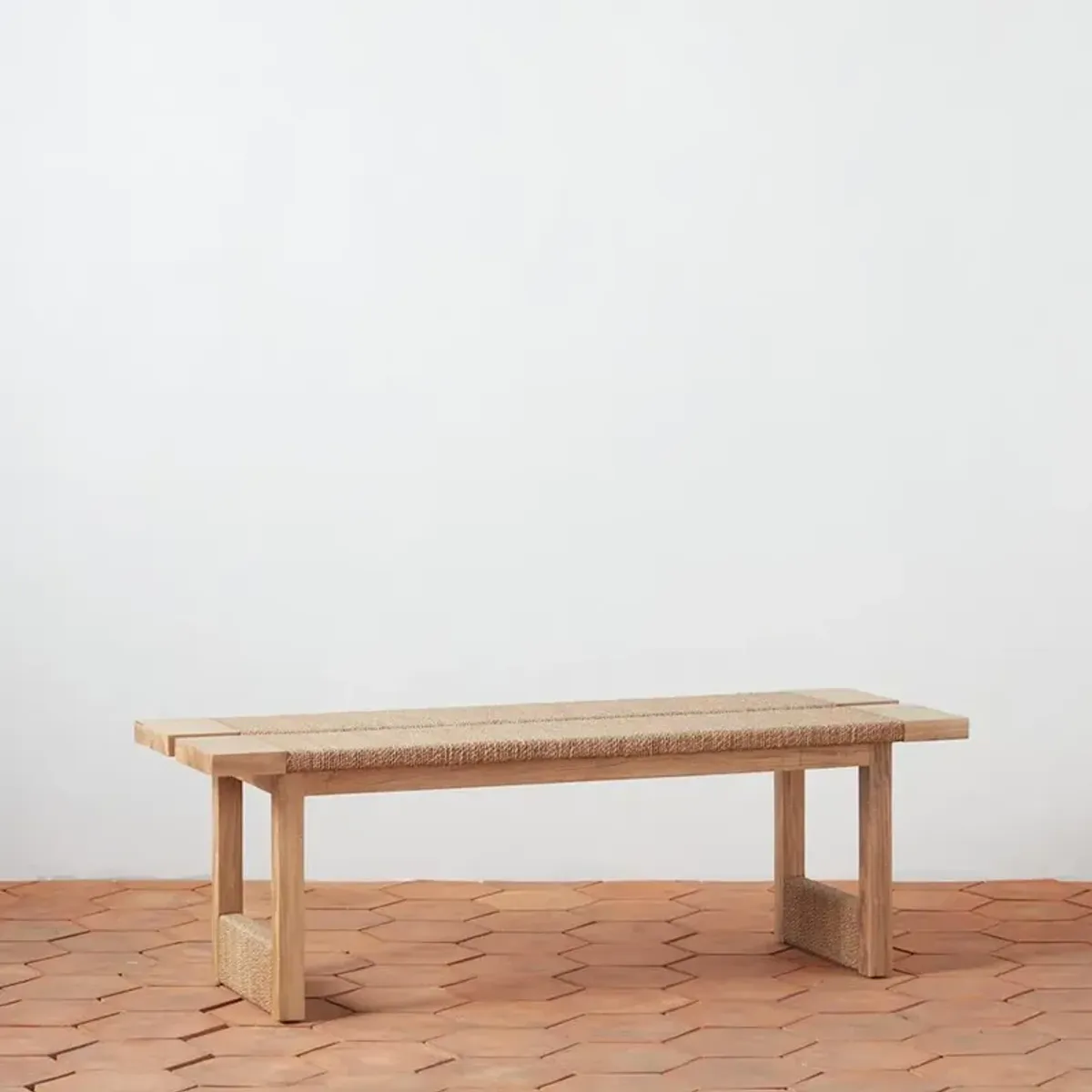 Jolene Coastal Beach Brown Wood Seagrass Rope Bench