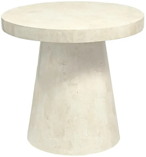 Palecek Foley Modern White Stone Fiberglass Round Outdoor Side Table - Large