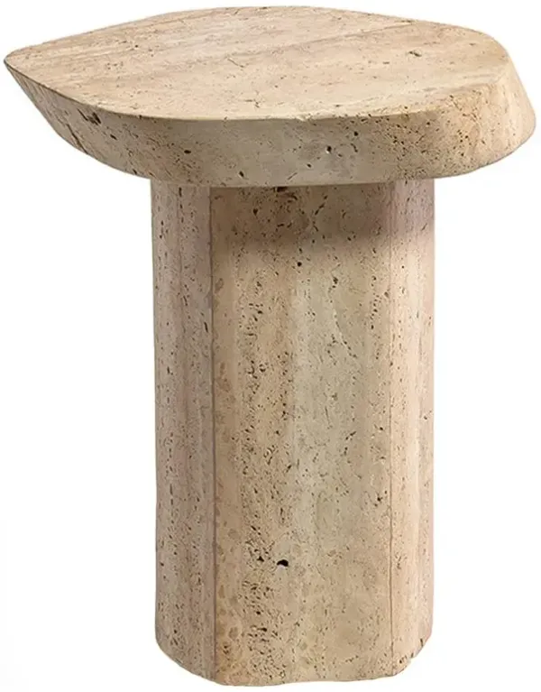 Palecek Algiers Coastal Beach Brown Travertine Stone Outdoor Side Table