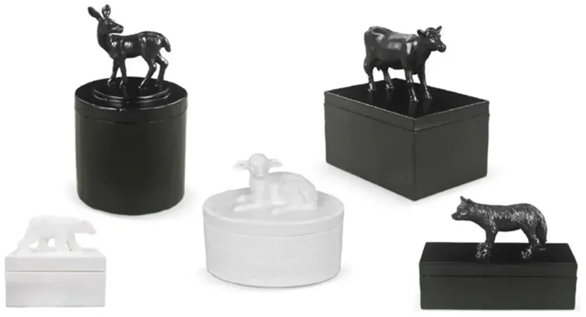 Fable Modern Classic Frost Black Resin Round Deer Decorative Box
