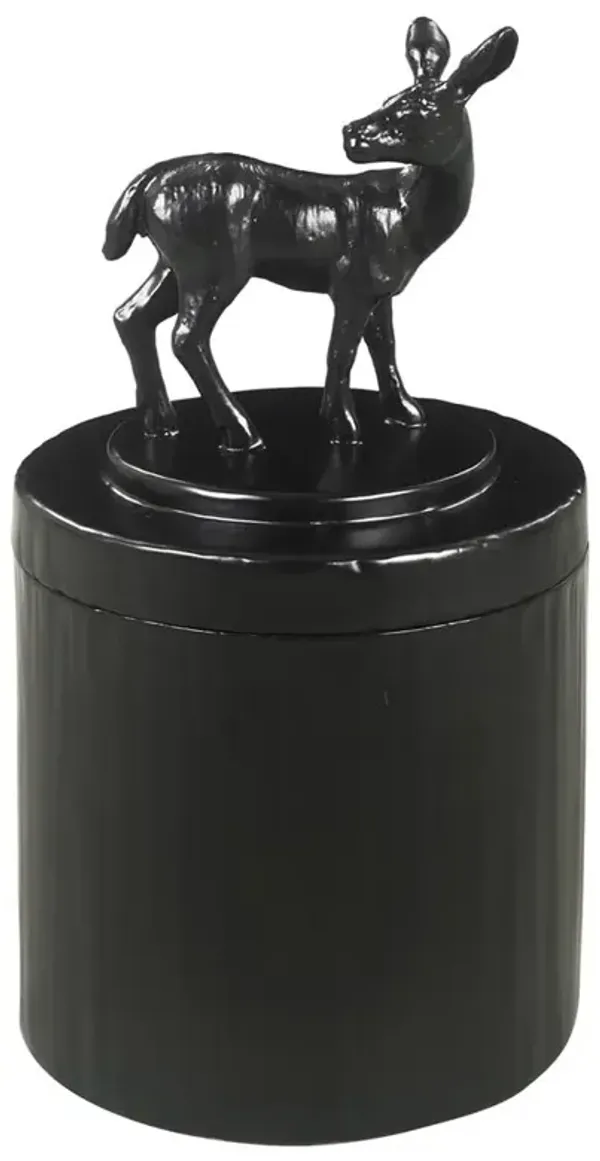 Fable Modern Classic Frost Black Resin Round Deer Decorative Box