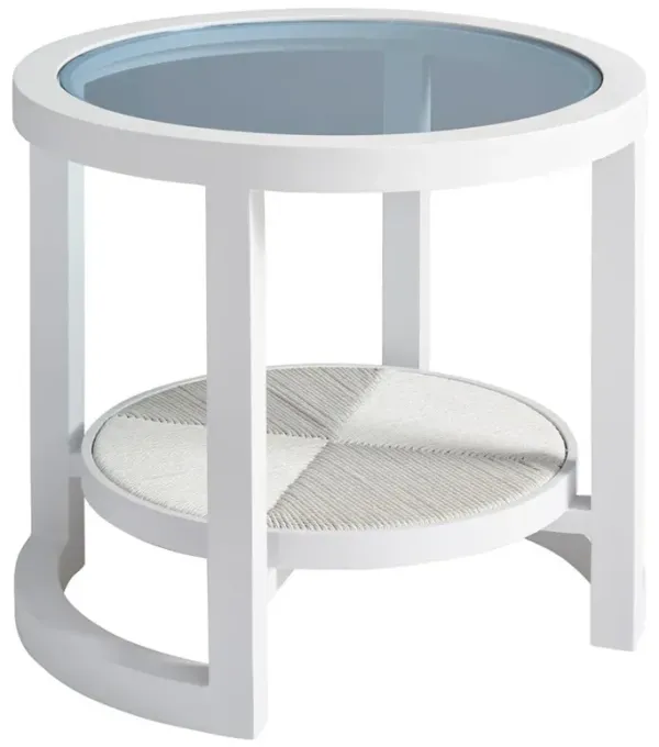 Ocean Breeze Promenade Blue Glass Round Outdoor End Table