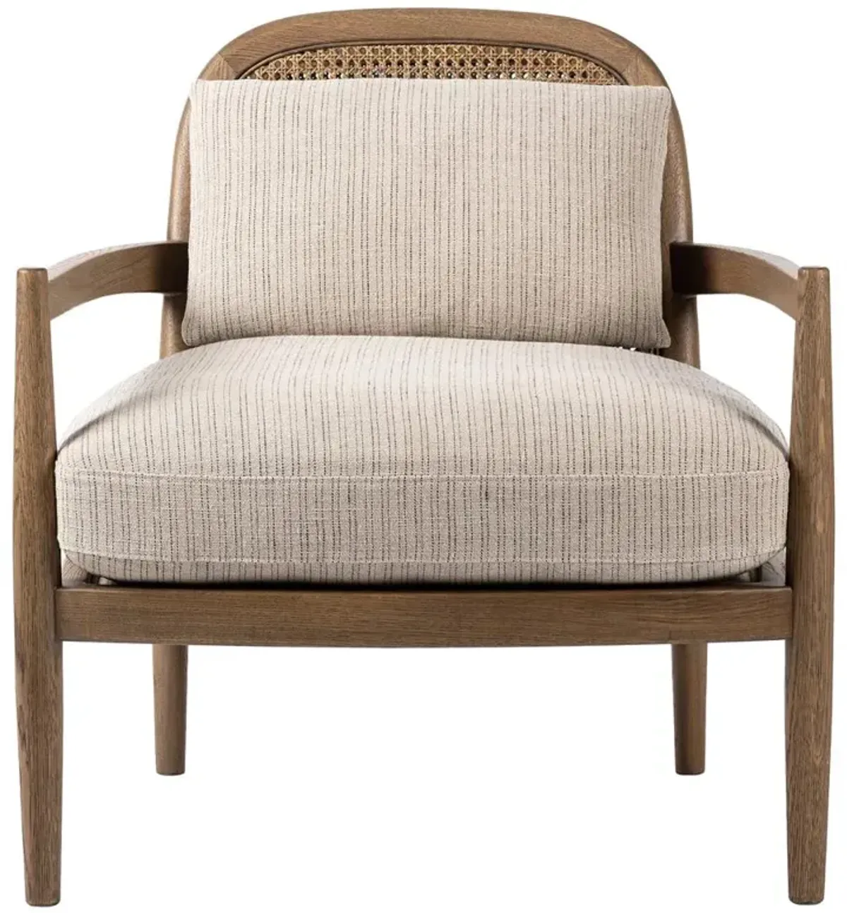Sarah Coastal Beach Beige Stripe Woven Cane Oak Arm Chair