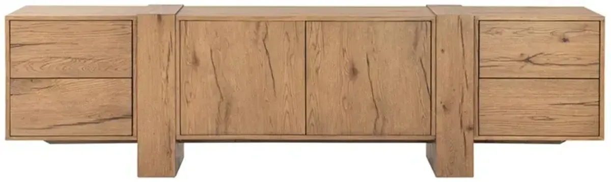 Finley Rustic Lodge Brown Wood Media Cabinet - 94"W