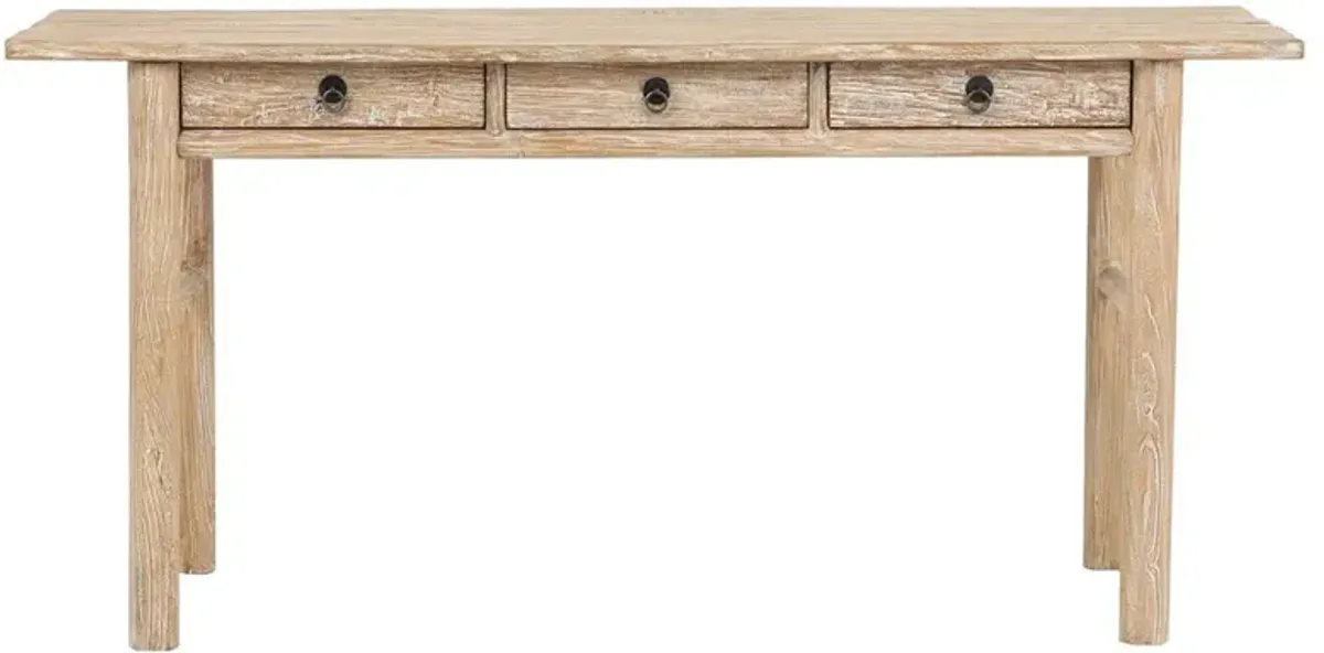 Griffin Rustic Lodge Whitewash Brown Reclaimed Elm Rectangular Desk