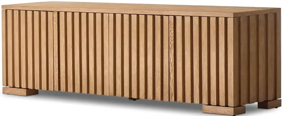 Raul Mid Century Modern Brown Bleached Oak Media Cabinet - 93.25"W