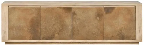 Reid Modern Classic Bleached Brown Wood Oxidized Metal Media Cabinet - 92"W