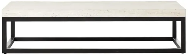 Rene Industrial Off White Travertine Bronze Iron Rectangular Coffee Table
