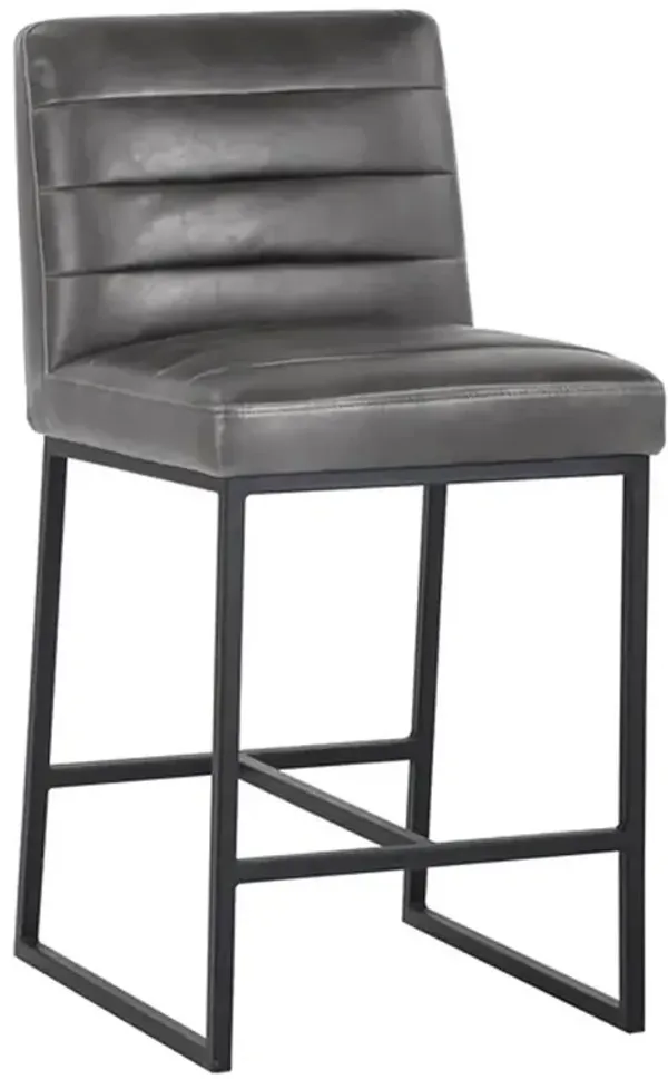 Schwartz Industrial Loft Grey Faux Leather Black Iron Counter Stool