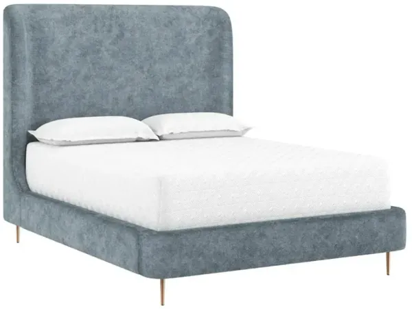 Brennan Modern Bergen Blue Upholstered Copper Steel Wingback Bed - Queen