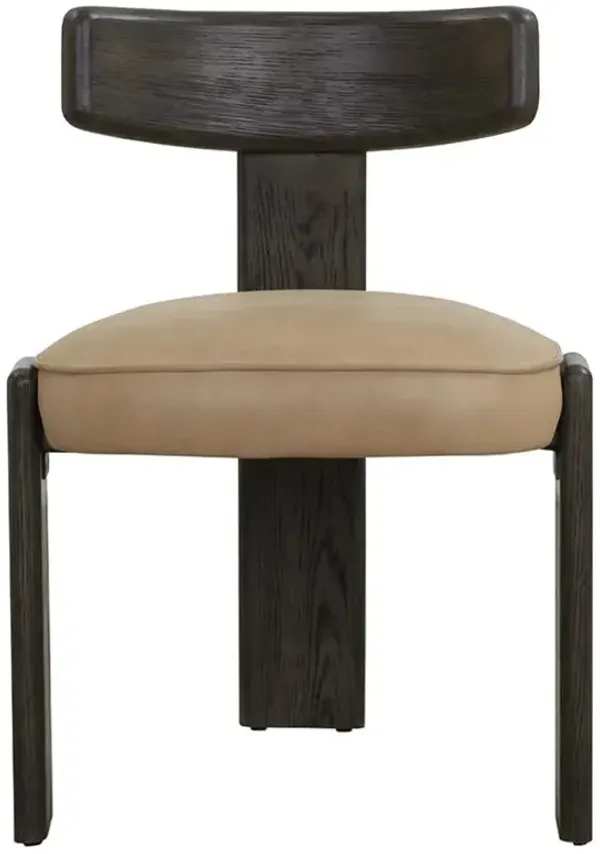 Cobham Brown Leather Dark Brown Oak Wood Dining Side Chair - Set of 2