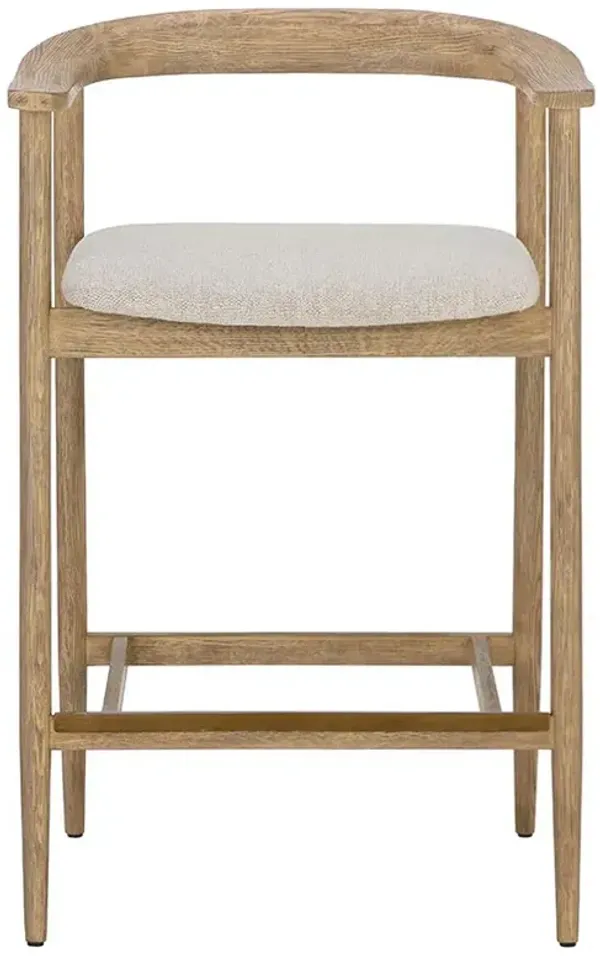Fulford Mid Century Dove Cream Upholstered Brown Oak Wood Counter Stool