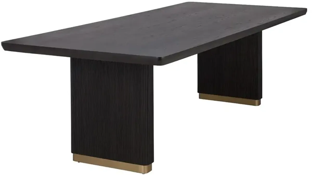 Palmerston Charcoal Oak Brushed Gold Steel Rectangular Dining Table - 96"W