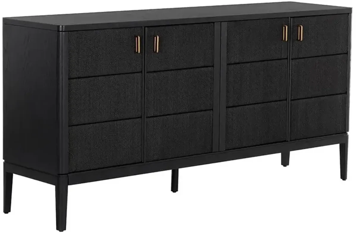 Jamil Coastal Beach Black Rope Door Oak Wood Sideboard
