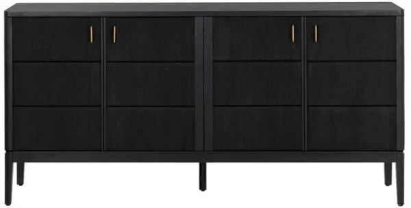 Jamil Coastal Beach Black Rope Door Oak Wood Sideboard