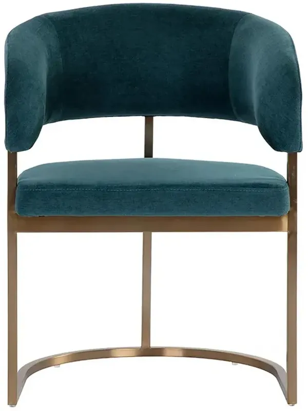 Ifera Regency Teal Upholstered Gold Stainless Steel Dining Arm Chair