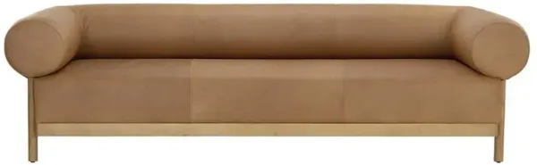 Thornton Modern Classic Brown Leather Oak Wood Sofa - 100"