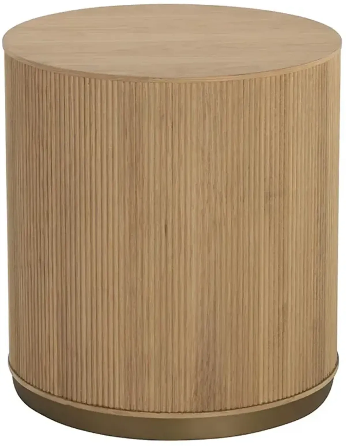 Palmerston Modern Classic Natural Oak Brushed Gold Steel Round Side Table