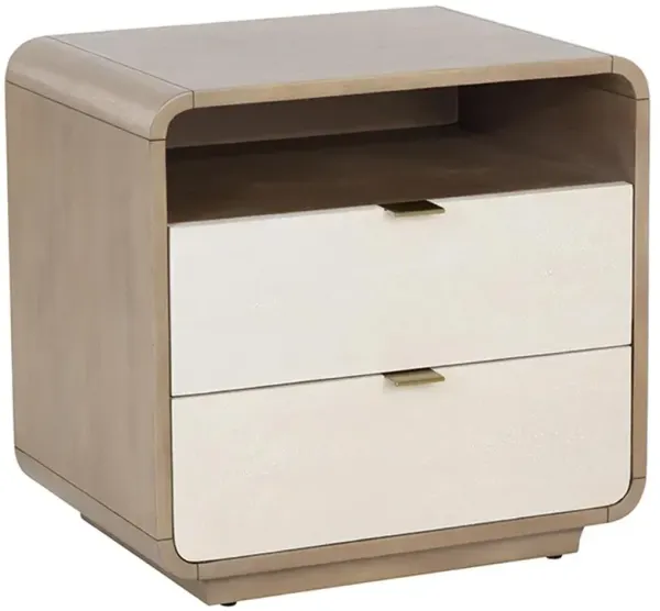 Minhee Modern Cream Shagreen Light Wash Acacia Nightstand