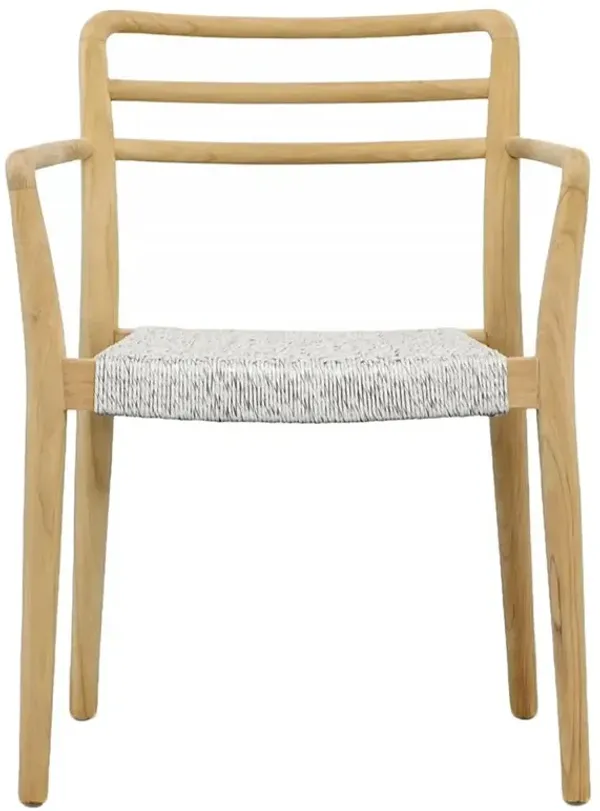 Penelope Coastal Beach Grey Woven Rope Natural Teak Outdoor Dining Arm Chair