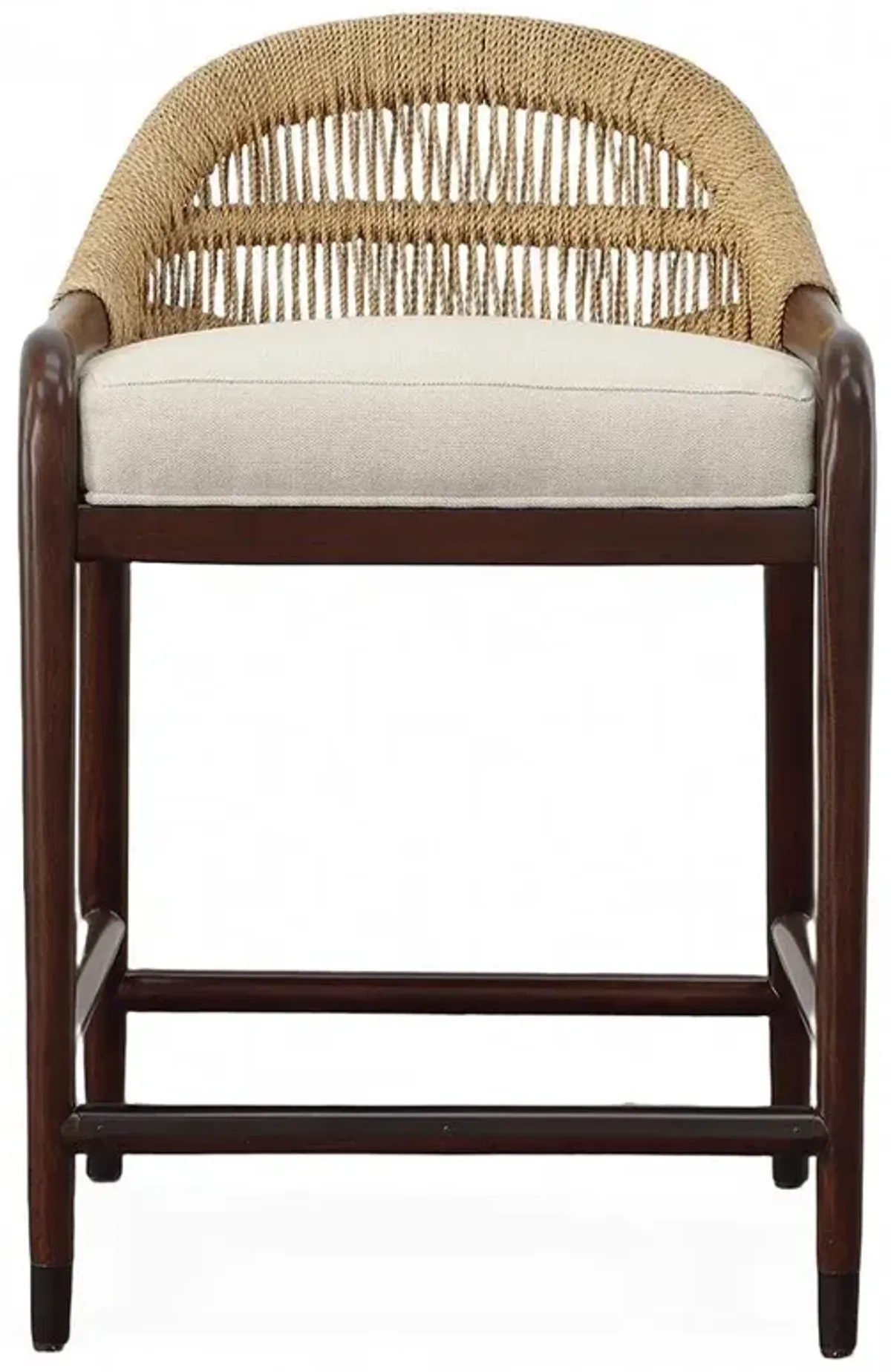 Century Flax Upholstered Brown Mahogany Woven Jute Counter Stool