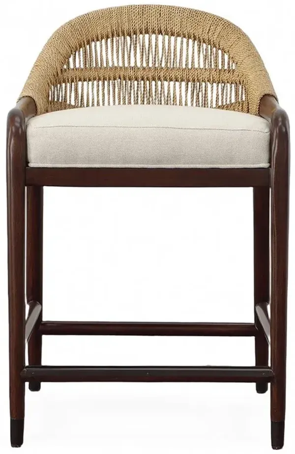 Century Flax Upholstered Brown Mahogany Woven Jute Counter Stool