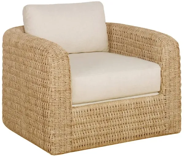 Century Bottega Cream Flax Upholstered Natural Rattan Swivel Lounge Chair