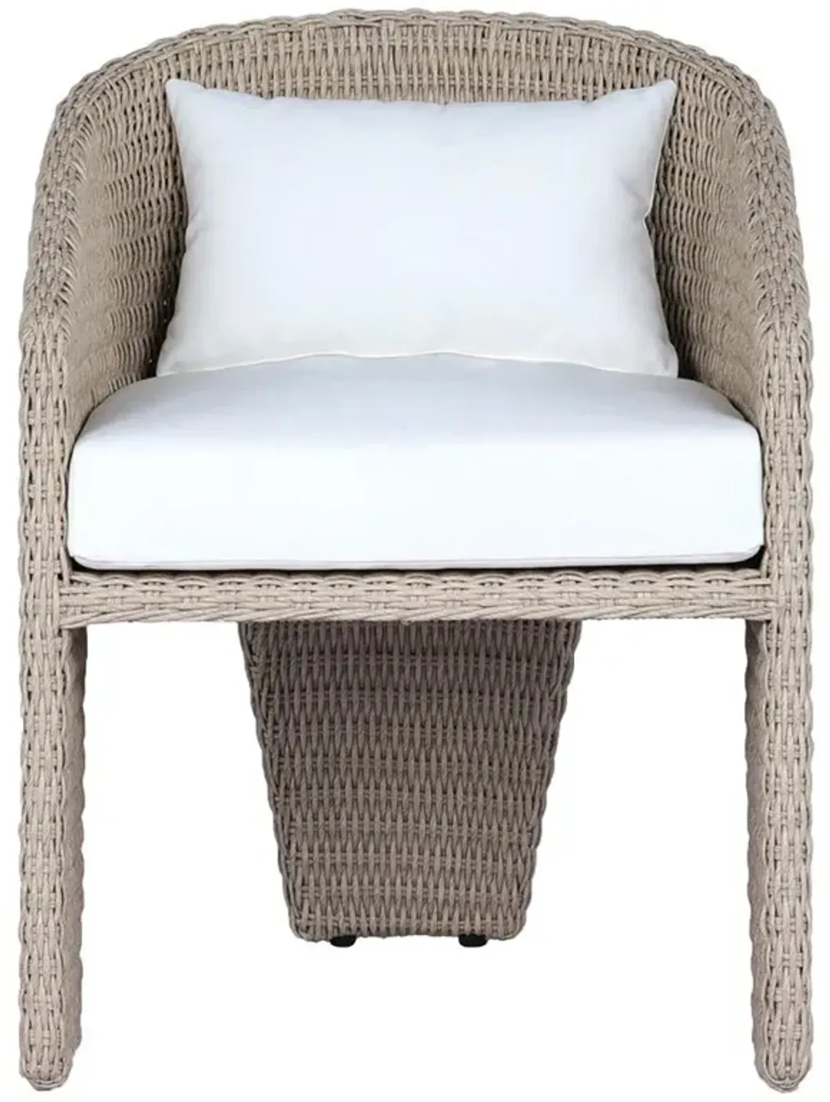 Fara Coastal Beach White Upholstered Beige Woven Outdoor Dining Arm Chair