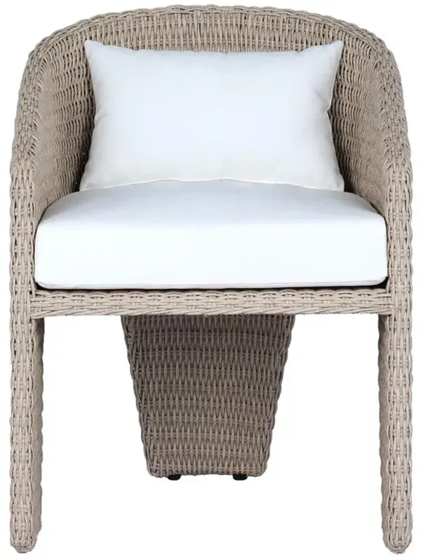 Fara Coastal Beach White Upholstered Beige Woven Outdoor Dining Arm Chair