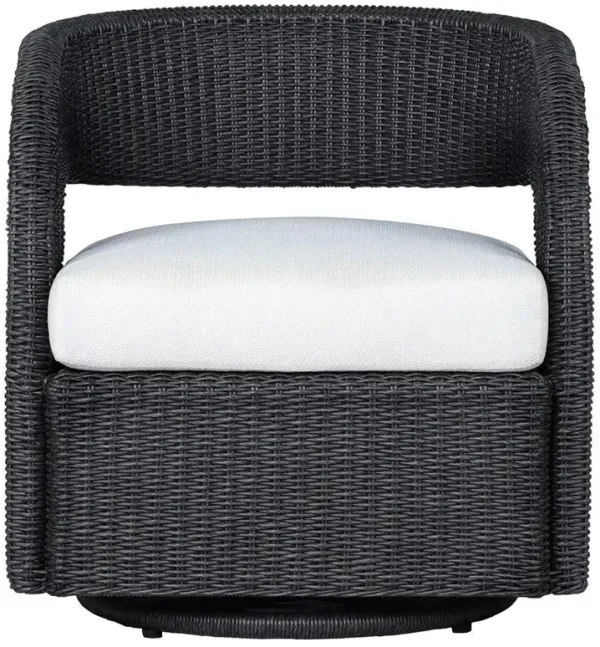Alexander Coastal Off White Upholstered Black Wicker Outdoor Swivel Arm Chair