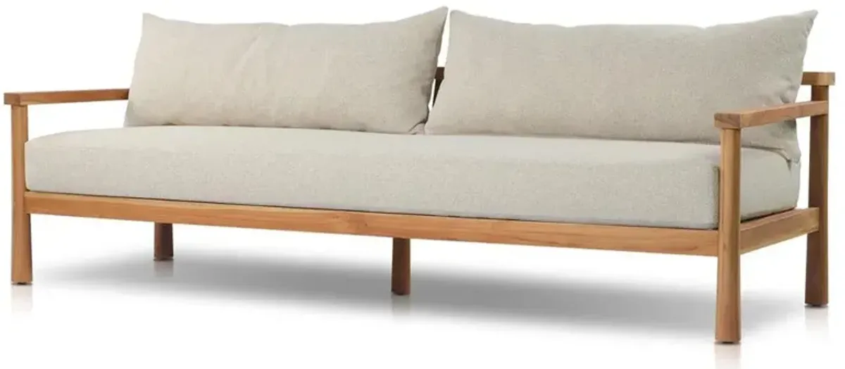 Kyrie Coastal Beach Cream Upholstered Natural Teak Wood Outdoor Sofa - 96"W