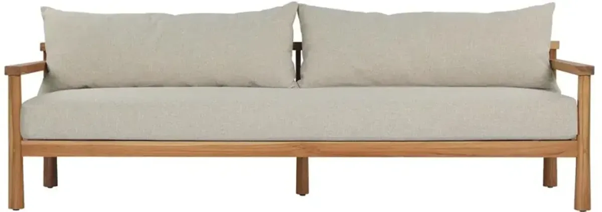 Kyrie Coastal Beach Cream Upholstered Natural Teak Wood Outdoor Sofa - 96"W