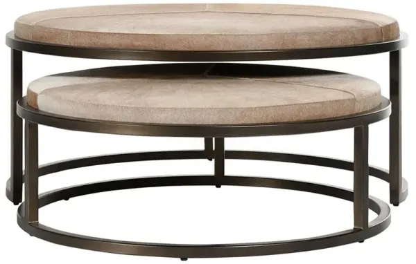 Flynn Modern Classic Beige Hide Bronze Iron Round Nesting Tables
