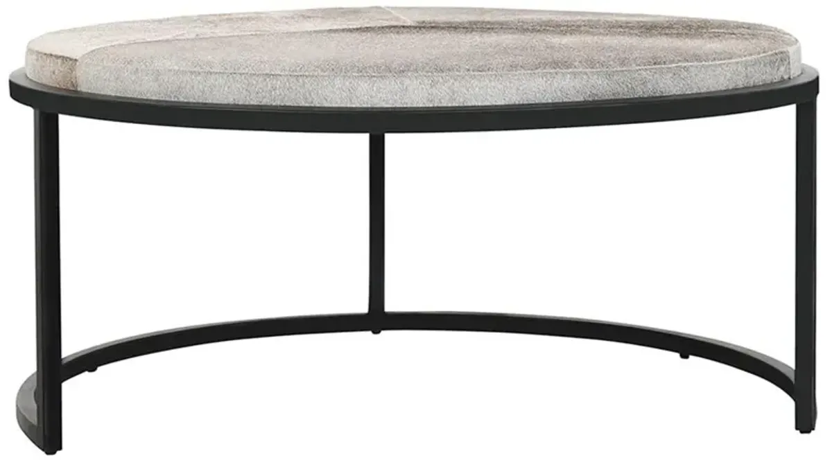 Flynn Modern Classic Grey Hide Black Iron Round Nesting Tables