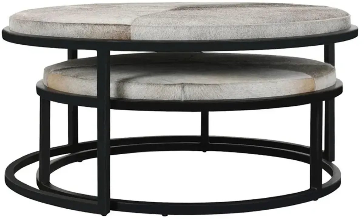 Flynn Modern Classic Grey Hide Black Iron Round Nesting Tables