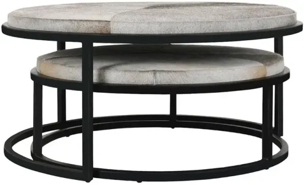 Flynn Modern Classic Grey Hide Black Iron Round Nesting Tables