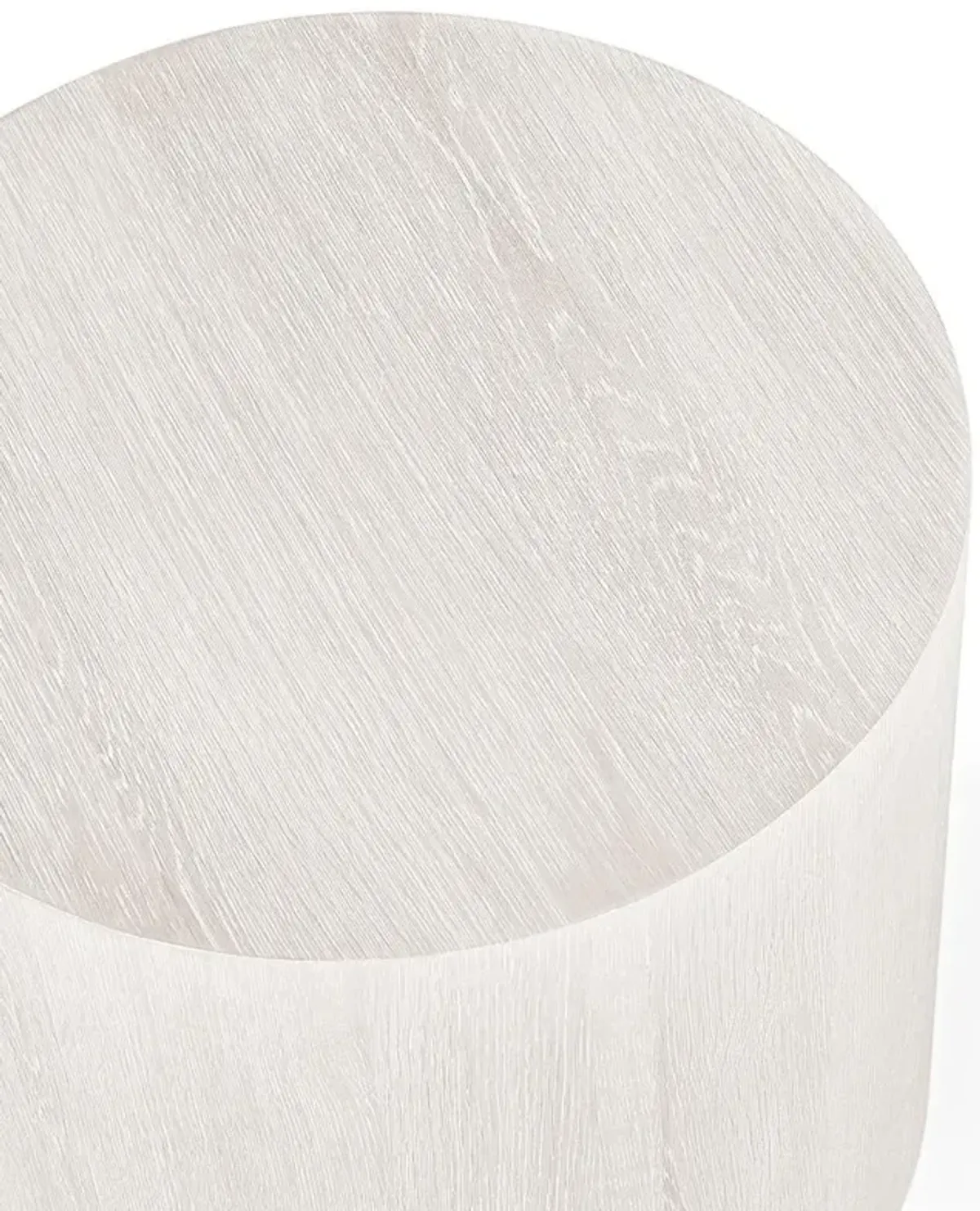 Vincent Rustic Lodge Milk White Oak Round Drum End Table