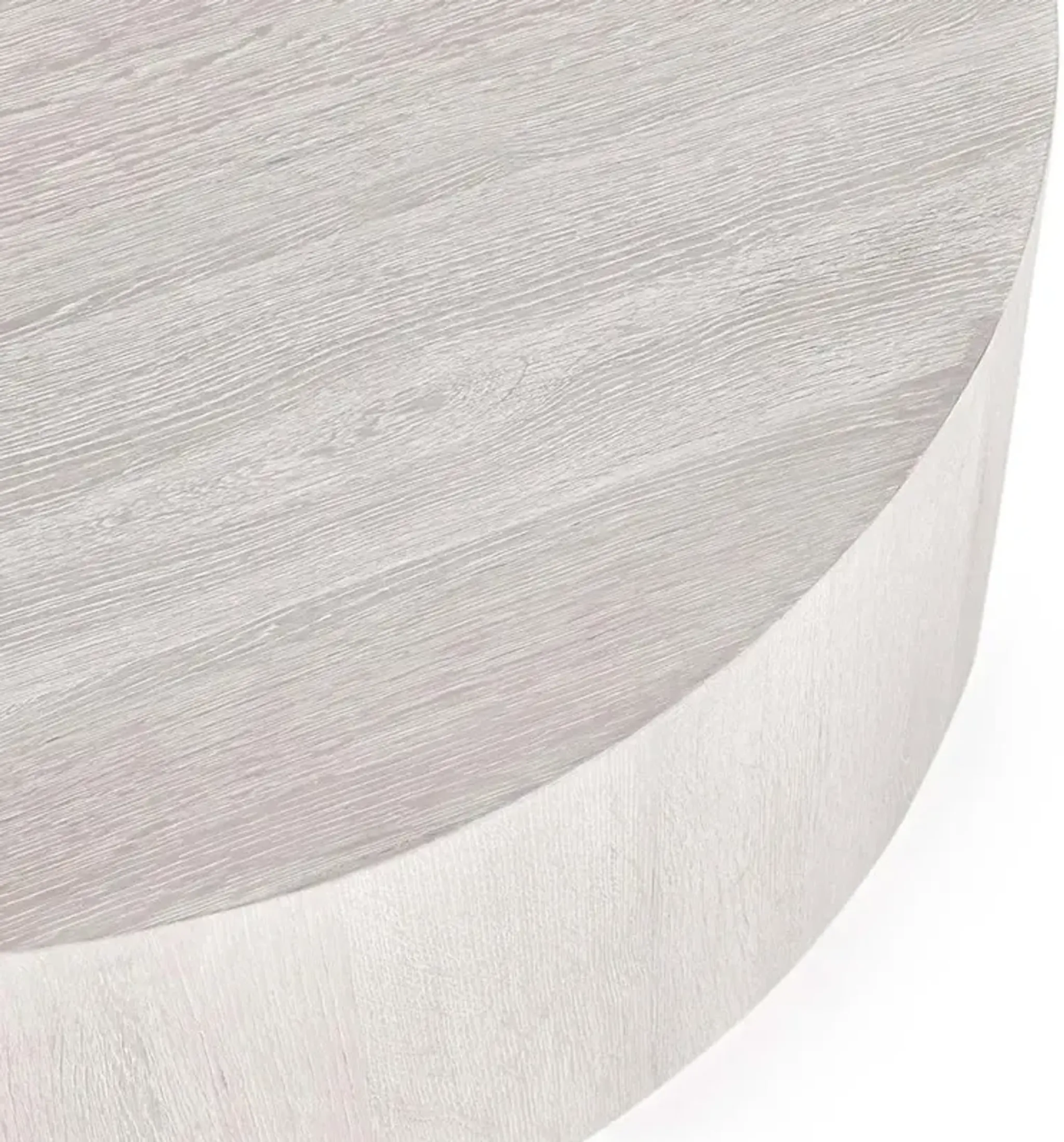 Vincent Rustic Lodge Milk White Oak Round Drum Coffee Table | Furniture.com