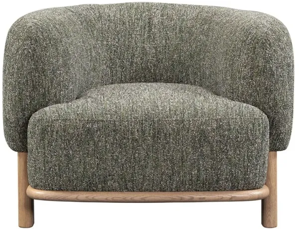 Fidella Modern Classic Green Upholstered Brown Wood Barrel Chair