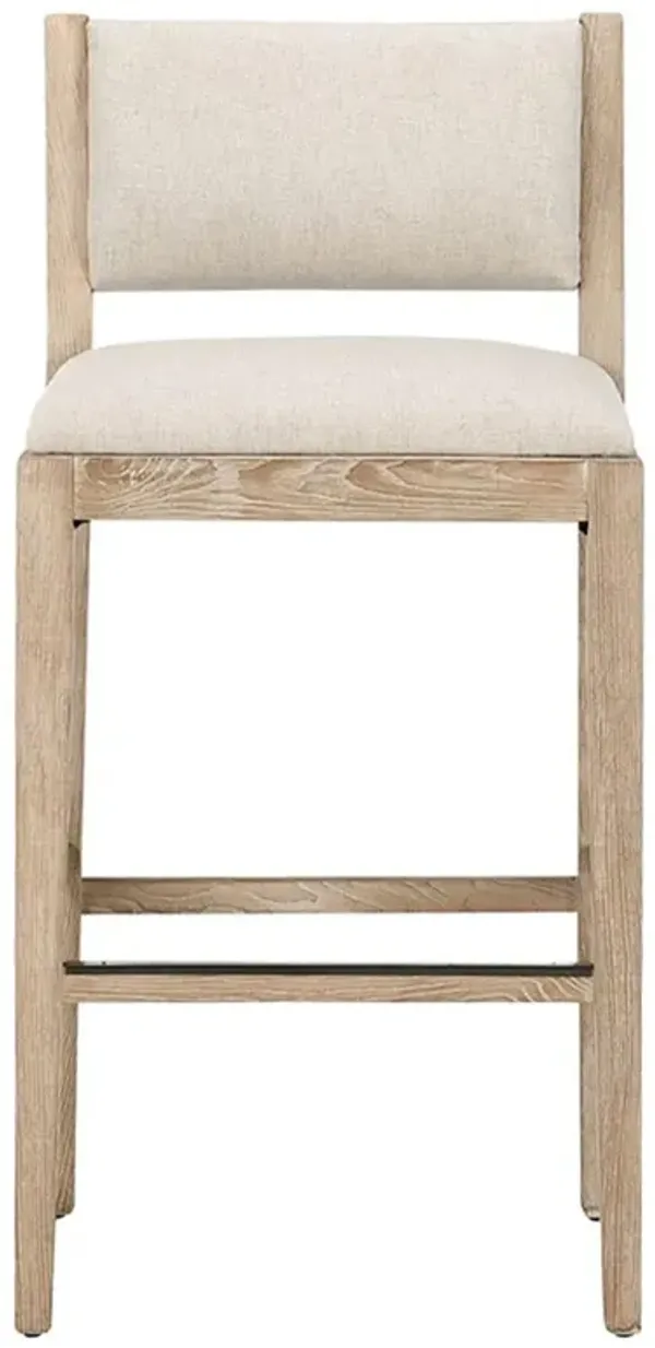 Fraye Coastal Beach Cream Upholstered Light Brown Wood Bar Stool
