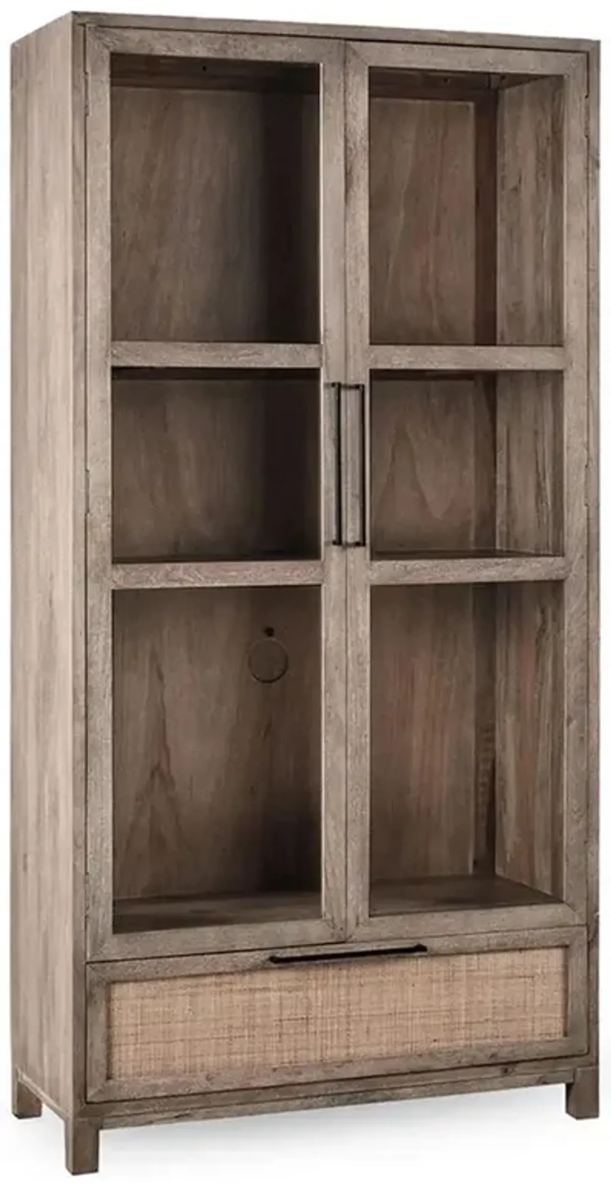 Shelton Coastal Beach Taupe Mango Wood Display Cabinet