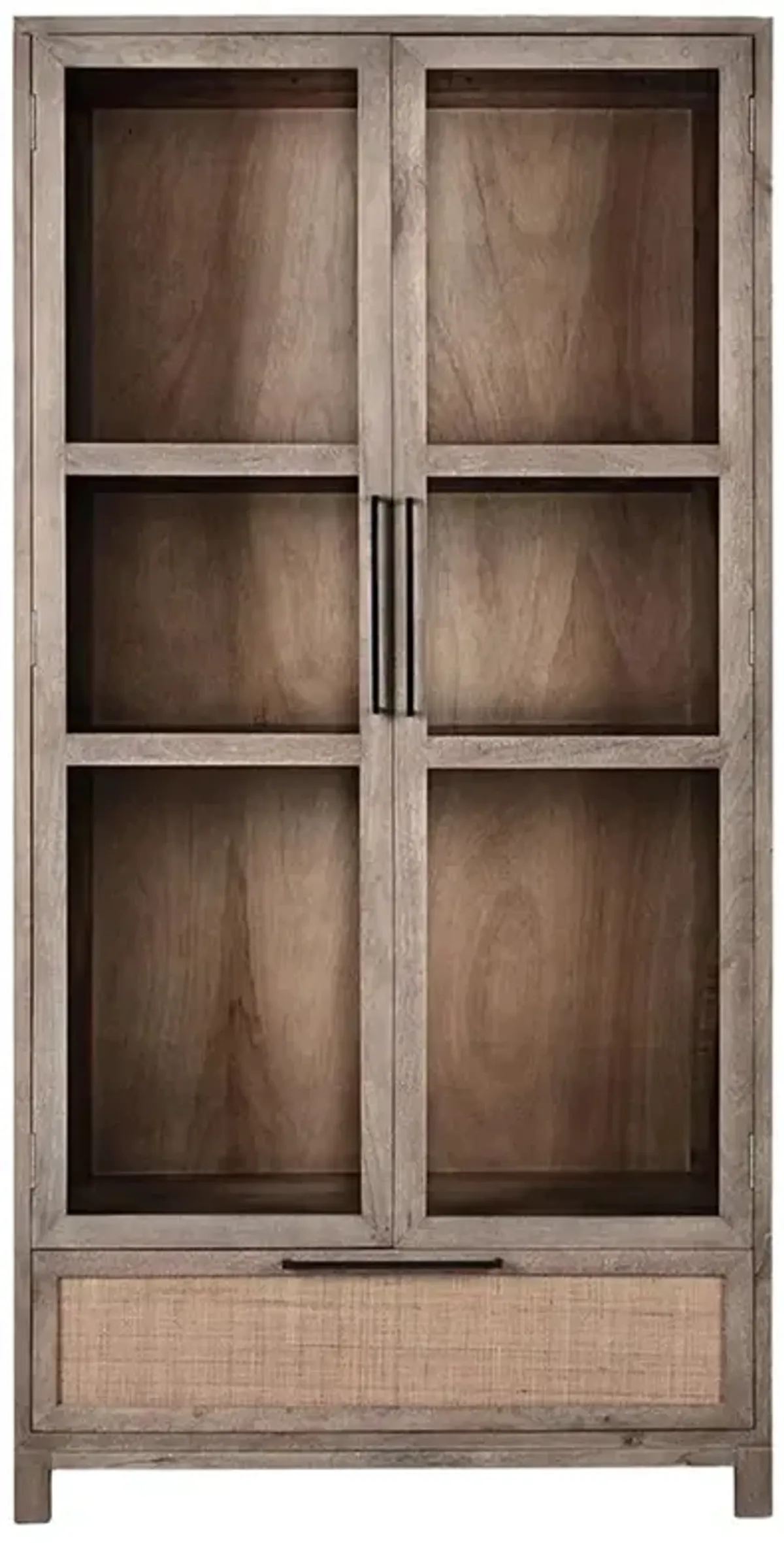 Shelton Coastal Beach Taupe Mango Wood Display Cabinet