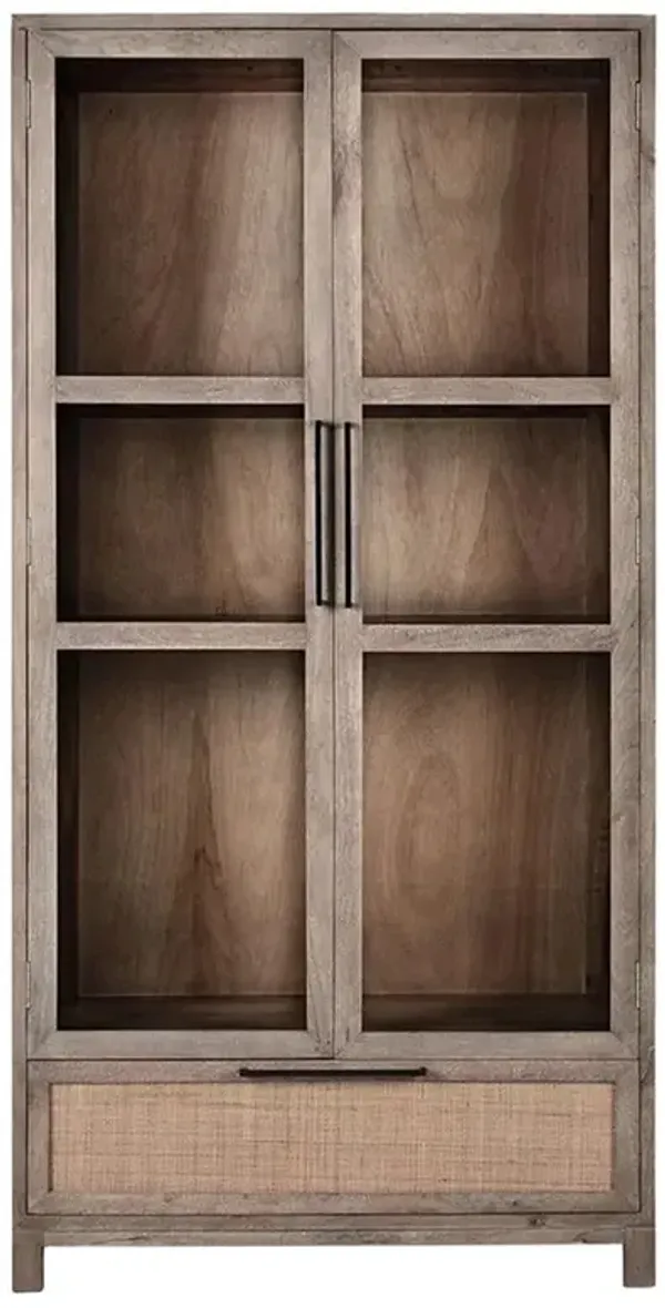 Shelton Coastal Beach Taupe Mango Wood Display Cabinet