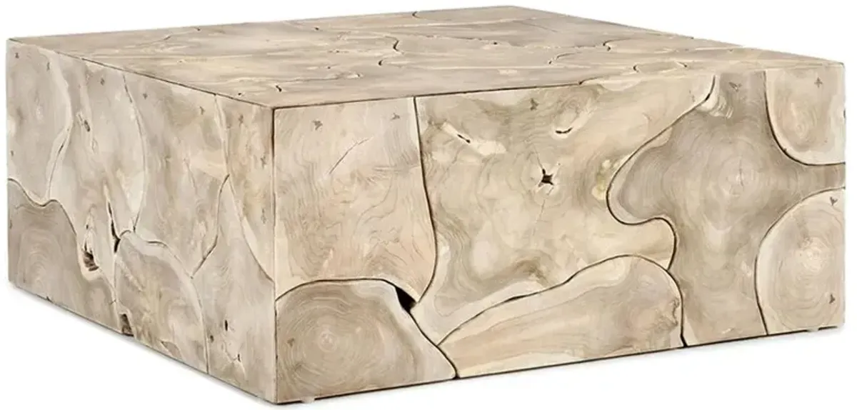 Valerie Coastal Beach Bleached Teak Square Block Coffee Table