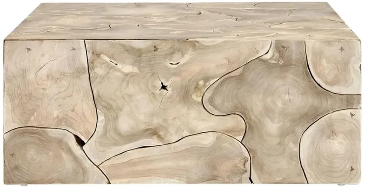 Valerie Coastal Beach Bleached Teak Square Block Coffee Table