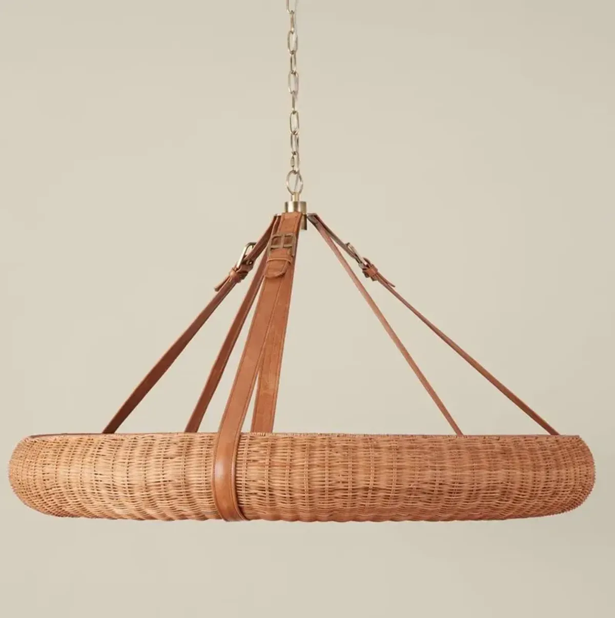 Phillip Coastal Beach Leather Strap Natural Rattan Halo Chandelier