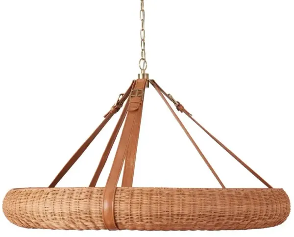 Phillip Coastal Beach Leather Strap Natural Rattan Halo Chandelier