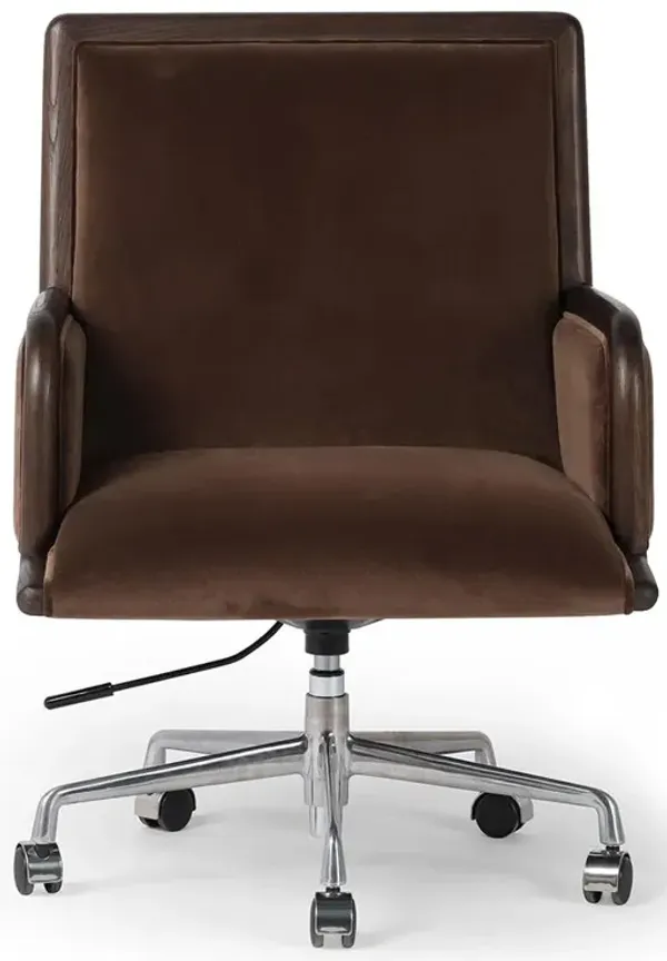Sullivan Rustic Brown Velvet Upholstered Aluminum Adjustable Swivel Office Chair